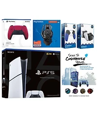 Sony Playstation 5 Slim Digital with Extra Volcanic Red Controller, Plantronics Headset, Trigger Stop Kit, Charge Dock and MightySkins Decal Voucher +