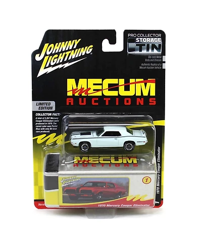 1/64 1970 Mercury Cougar Eliminator White Mecum Johnny Lightning Storage Tin