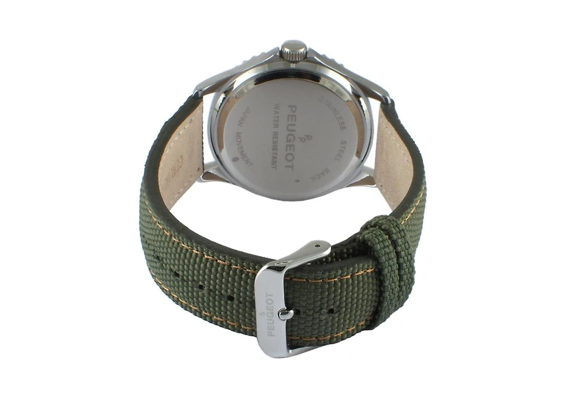 Peugeot Men's 42mm Sport Bezel Watch with Khaki Green Dial and Canvas Strap