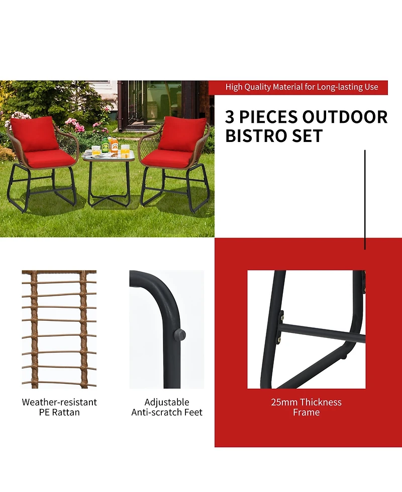 Gymax 3 Piece Patio Conversation Furniture Set Outdoor Bistro Set With Cushions