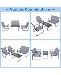 Gymax 4PCS Metal Outdoor Conversation Set Patio Furniture Set w/ Glass Table