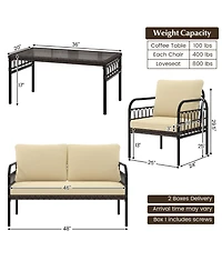 Gymax 4 Piece Patio Wicker Conversation Bistro Set Furniture Set w/ Cushions