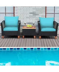 Gymax 3Pieces Patio Rattan Conversation Furniture Set Yard Outdoor with Cushions