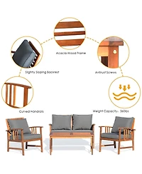 Gymax 4pcs Wooden Patio Furniture Set Table & Sectional Sofa Garden