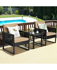 Gymax 3Pieces Rattan Outdoor Bistro Set Patio Conversation Furniture Set with Cushions