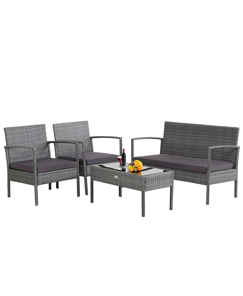 Gymax 4Pieces Rattan Patio Furniture Set Outdoor Wicker Conversation Set with Cushions