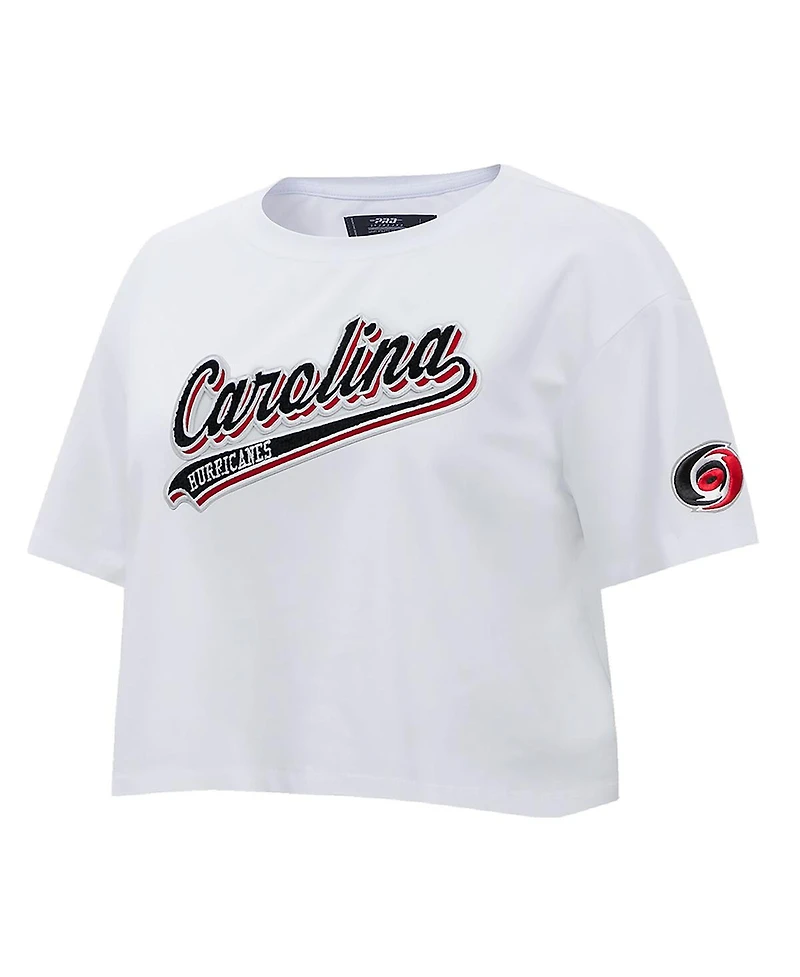 Pro Standard Women's White Carolina Hurricanes Boxy Script Tail Cropped T-Shirt