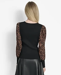 Dkny Women's V-Neck Rib-Knit Satin-Long-Sleeve