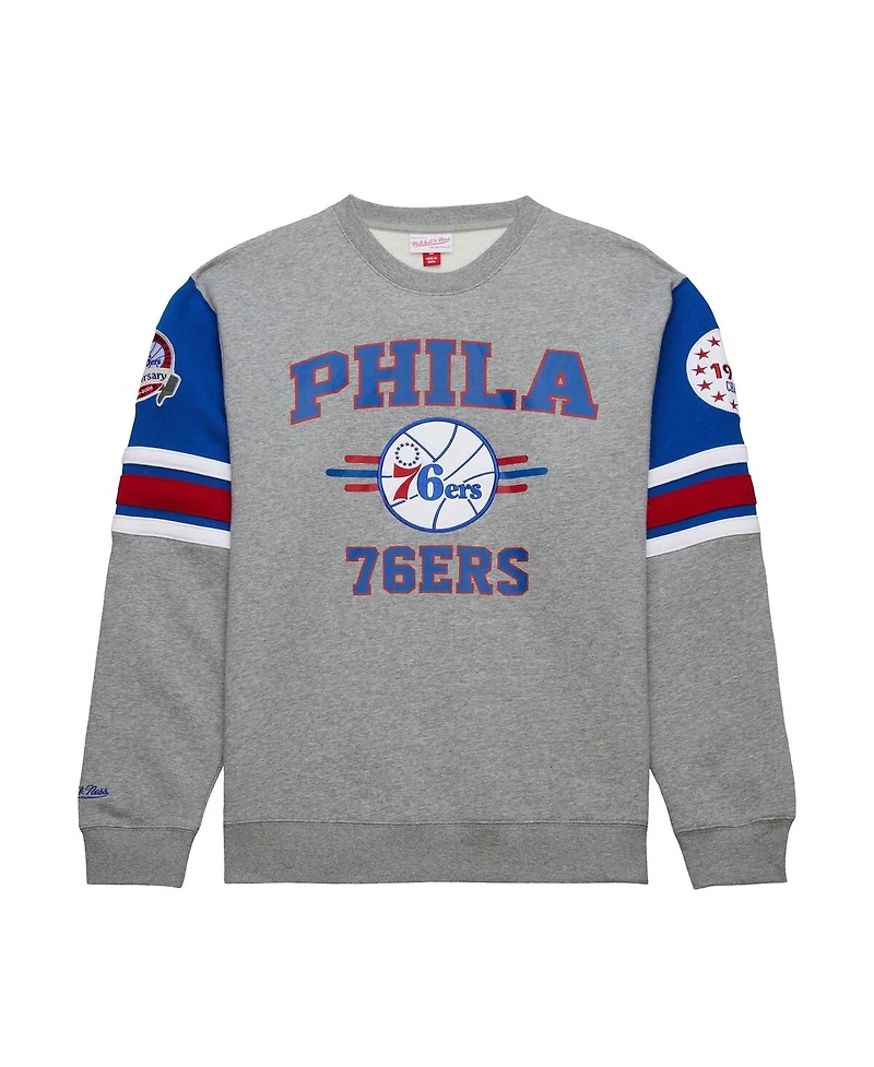 Mitchell & Ness Men's Heather Gray Philadelphia 76ers Hardwood Classics All Over 4.0 Pullover Sweatshirt