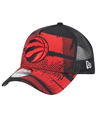 New Era Men's Black/Red Toronto Raptors Tip Off A-Frame Trucker 9FORTY Adjustable Hat