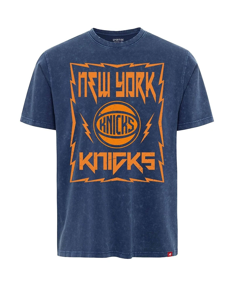 Sportiqe Men's Blue New York Knicks Distressed Rock Roll Collection Angus Premium Mineral Wash T-Shirt