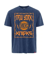Sportiqe Men's Blue New York Knicks Distressed Rock Roll Collection Angus Premium Mineral Wash T-Shirt