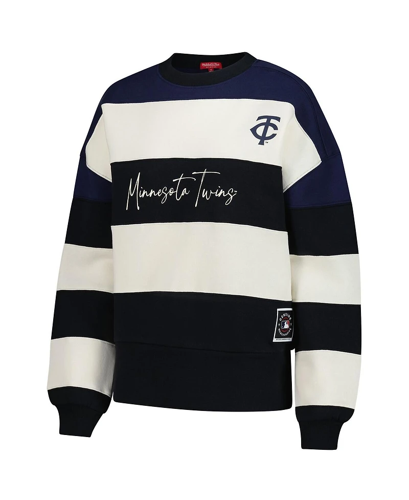 Mitchell & Ness Women's Navy/Black Minnesota Twins Cooperstown Collection Blocked Fleece Pullover Sweatshirt