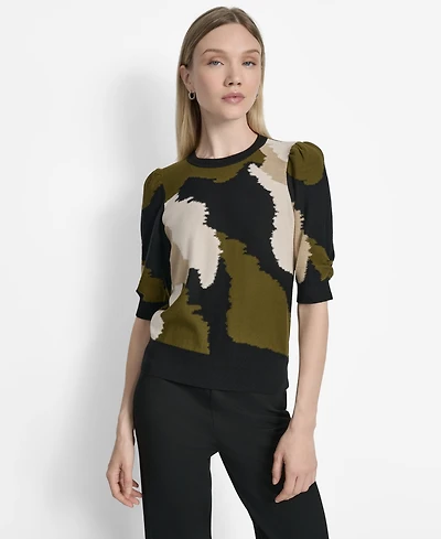 Dkny Women's Printed Puff-Sleeve Sweater