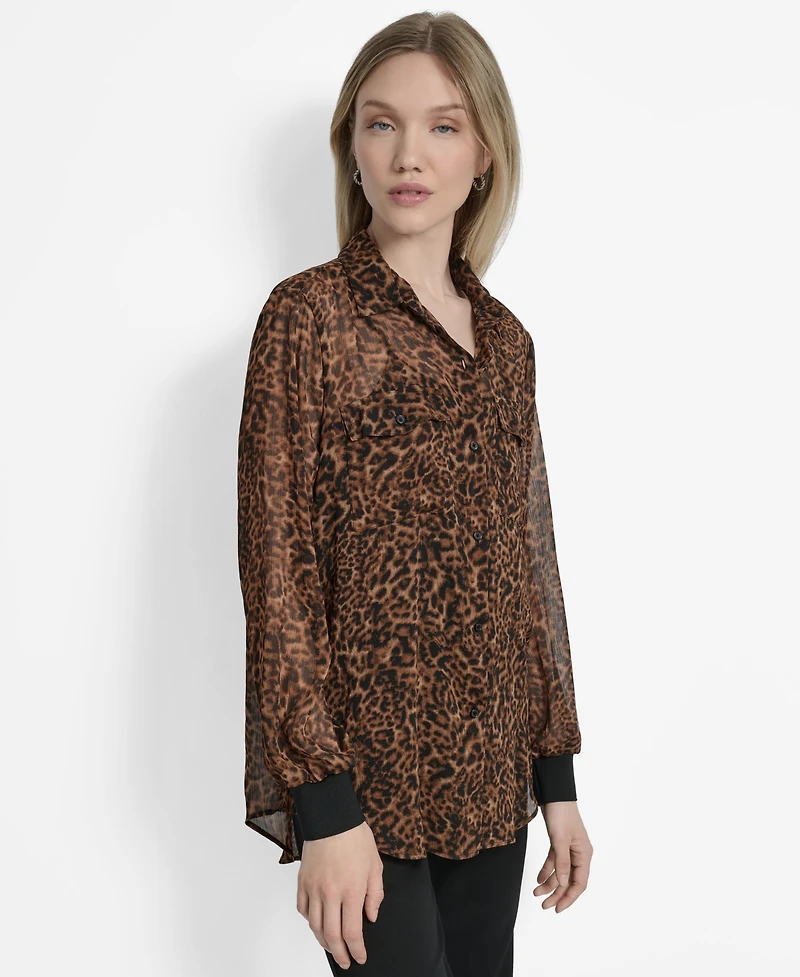 Dkny Women's Printed Button-Front Long-Sleeve Shirt
