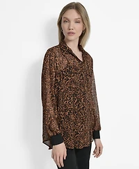 Dkny Women's Printed Button-Front Long-Sleeve Shirt