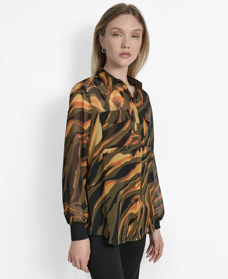 Dkny Women's Printed Button-Front Long-Sleeve Shirt
