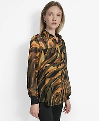 Dkny Women's Printed Button-Front Long-Sleeve Shirt