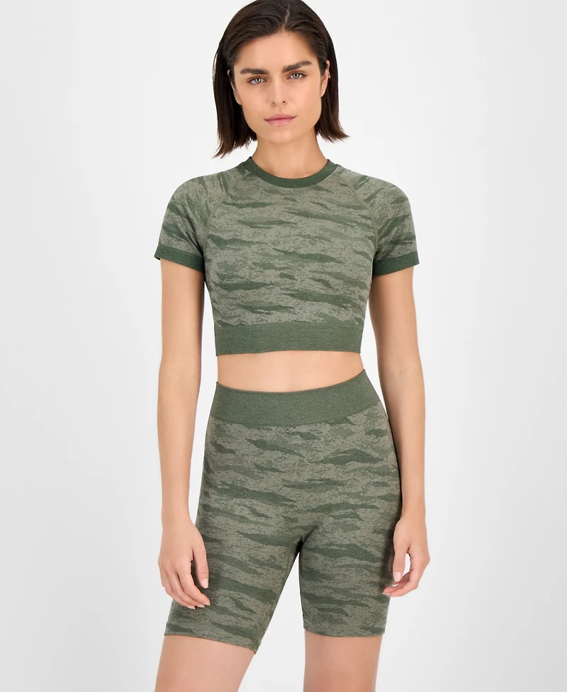 Id Ideology Women's Printed Seamless Short-Sleeve Cropped Top, Exclusively at Macy's