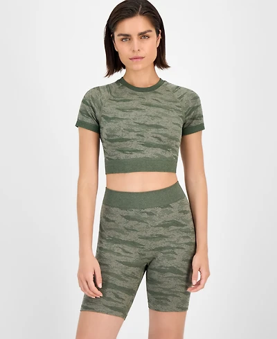 Id Ideology Women's Printed Seamless Short-Sleeve Cropped Top, Exclusively at Macy's
