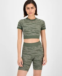 Id Ideology Women's Printed Seamless Short-Sleeve Cropped Top, Exclusively at Macy's