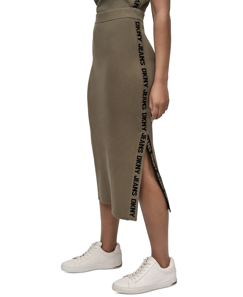 Dkny Jeans Women's Side Logo Ribbed Midi Skirt