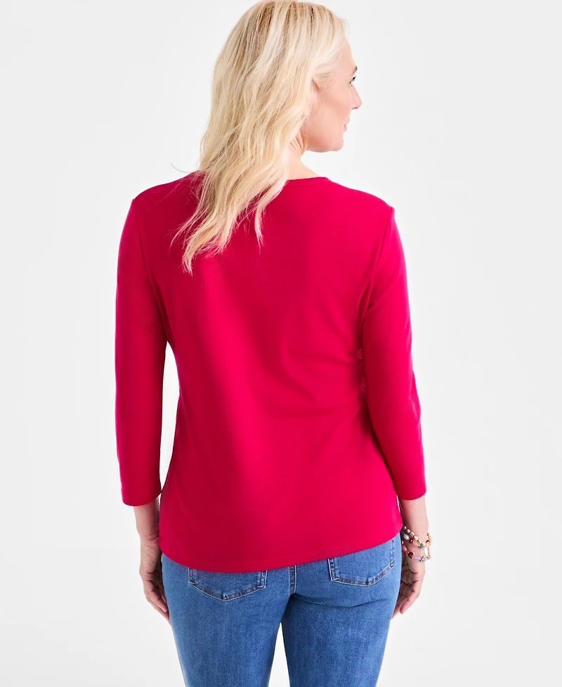 Style & Co Women's Cotton 3/4-Sleeve V-Neck Tee, Created for Macy's