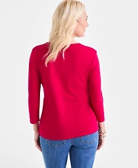 Style & Co Women's Cotton 3/4-Sleeve V-Neck Tee, Created for Macy's