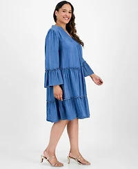 Robbie Bee Plus Tiered Denim Shift Dress