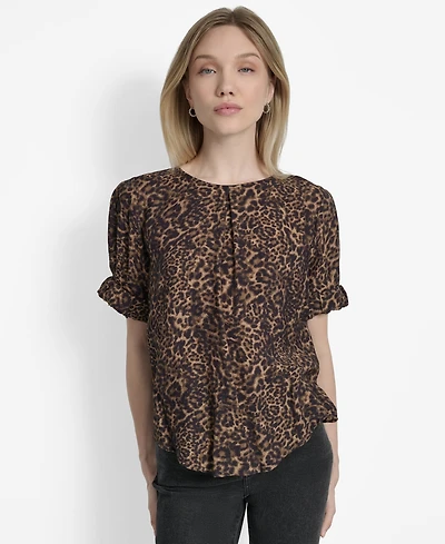 Dkny Women's Printed Voile Short-Sleeve Blouse