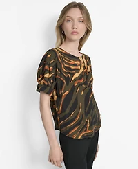 Dkny Women's Printed Voile Short-Sleeve Blouse