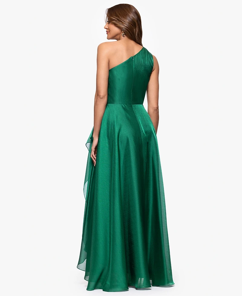 Xscape Women's Metallic Draped One-Shoulder Gown