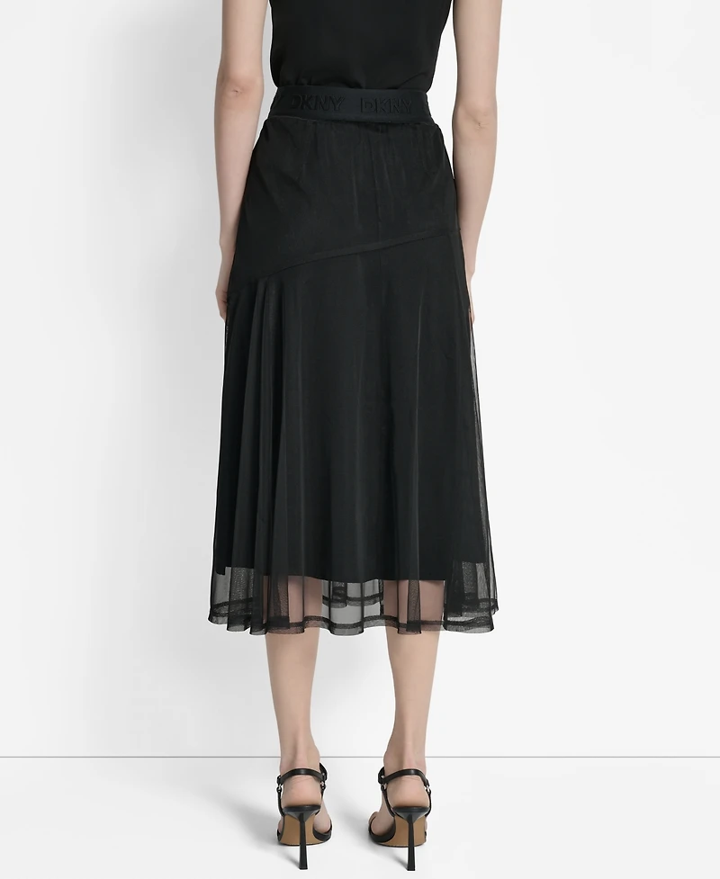 Dkny Women's Layered Mesh Logo-Tape Midi Skirt