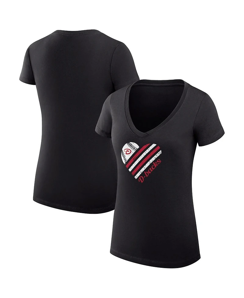 G-iii 4Her by Carl Banks Women's Black Arizona Diamondbacks Heart V-Neck Fitted T-Shirt