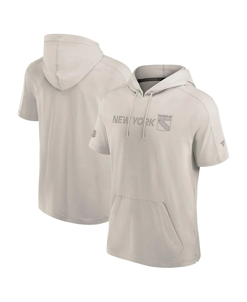 Fanatics Men's Cream New York Rangers Authentic Pro Road Performance Short Sleeve Pullover Hoodie