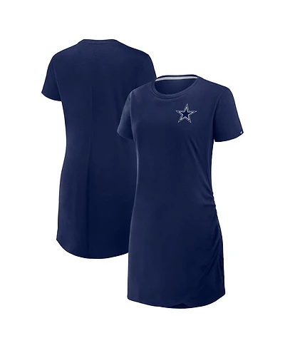 Fanatics Women's Navy Dallas Cowboys Ruched Drape T-Shirt Dress