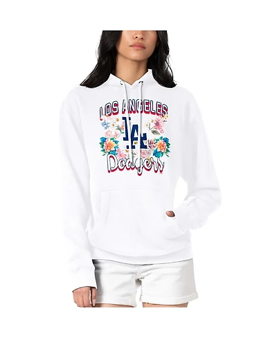 G-iii 4Her by Carl Banks Women's White Los Angeles Dodgers Flowers Graphic Pullover Hoodie