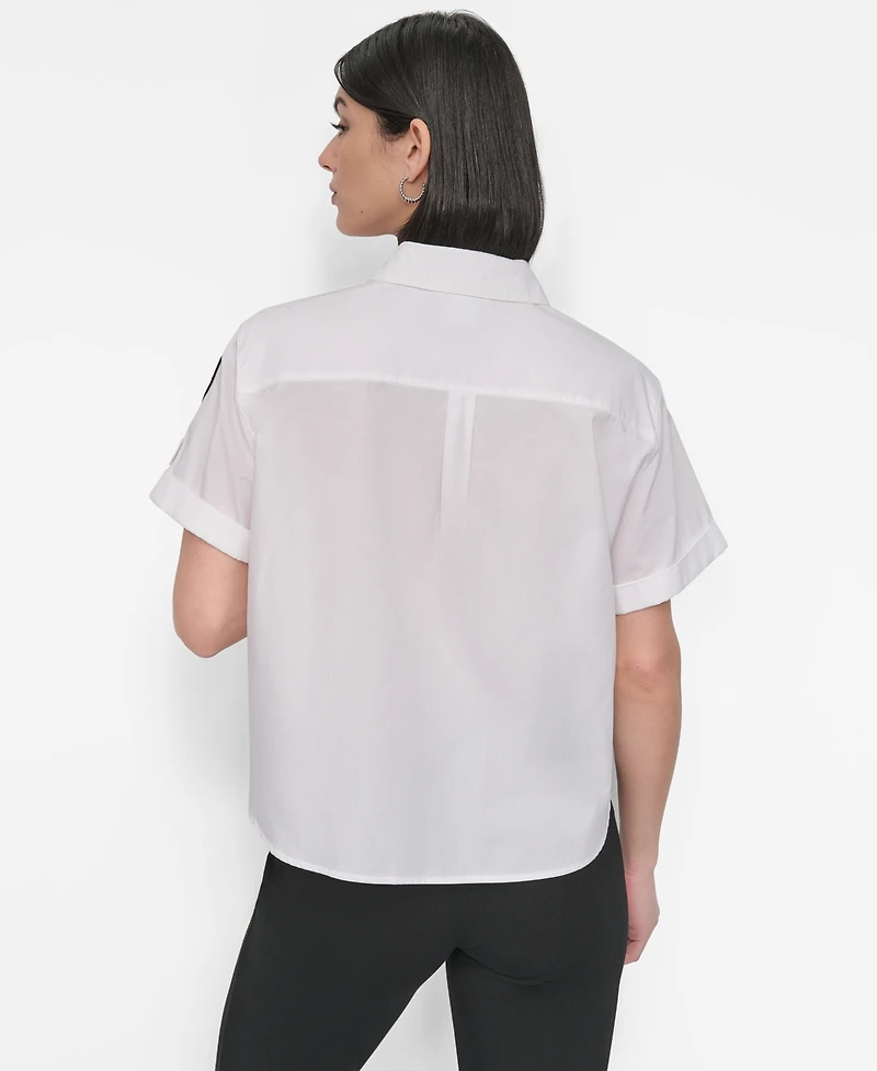Dkny Women's Cotton Collared Pins & Patch Blouse