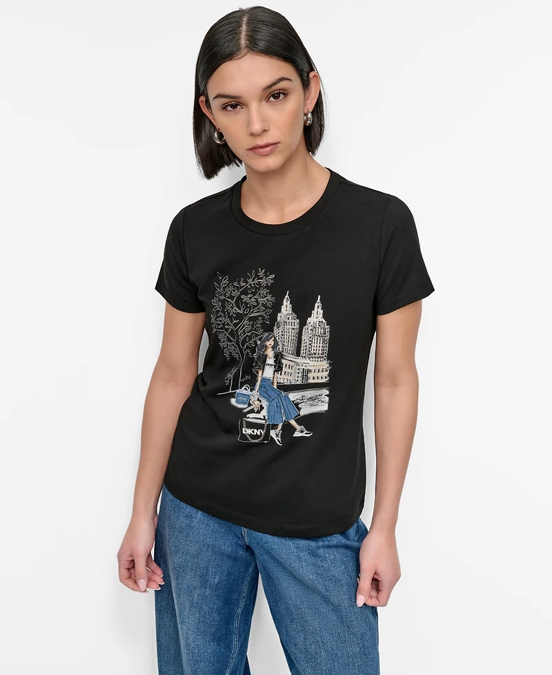 Dkny Women's Bow Bridge Conversational Crewneck Tee