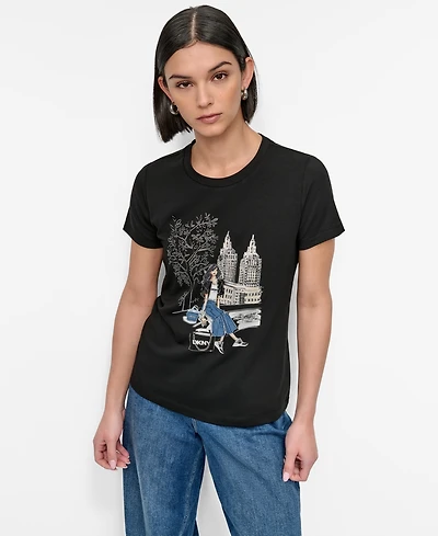 Dkny Women's Bow Bridge Conversational Crewneck Tee