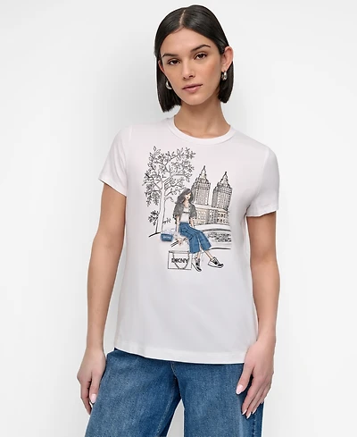 Dkny Women's Bow Bridge Conversational Crewneck Tee