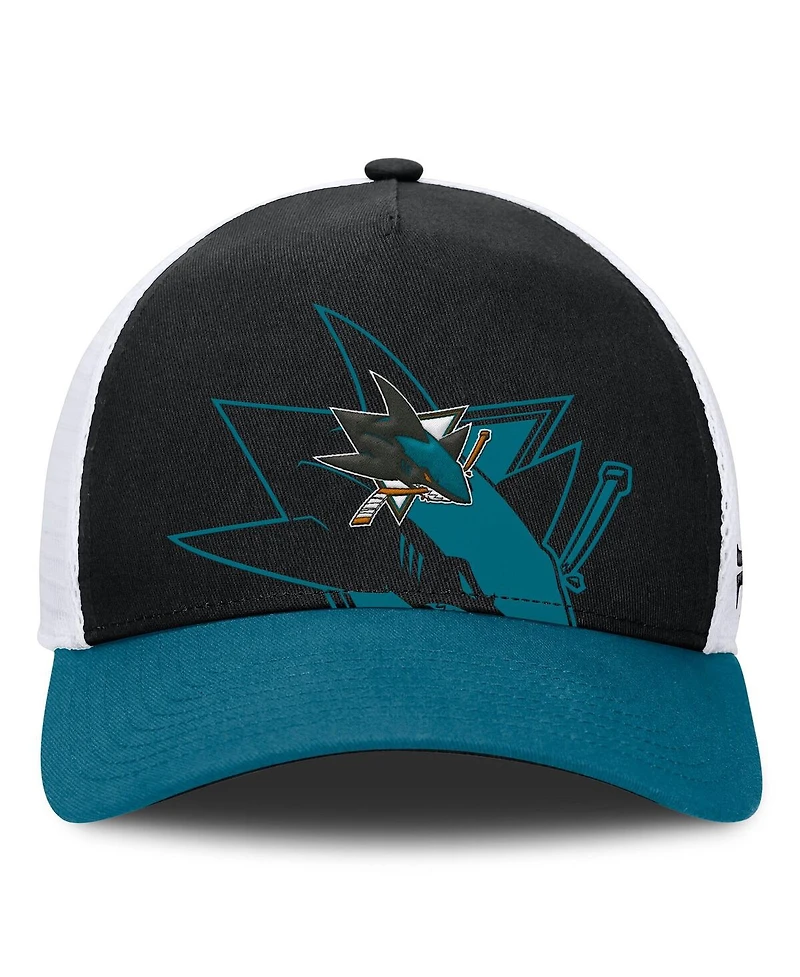 Fanatics Men's Black/Teal San Jose Sharks Authentic Pro A-Frame Rink Adjustable Hat