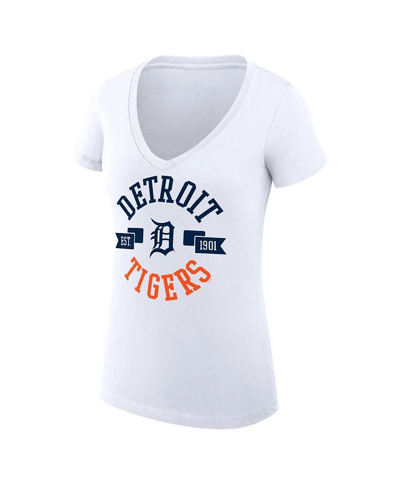 G-iii 4Her by Carl Banks Women's White Detroit Tigers City Graphic V-Neck Fitted T-Shirt