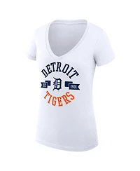 G-iii 4Her by Carl Banks Women's White Detroit Tigers City Graphic V-Neck Fitted T-Shirt