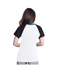 G-iii 4Her by Carl Banks Women's White/Black Miami Marlins Ball Park Raglan V-Neck T-Shirt