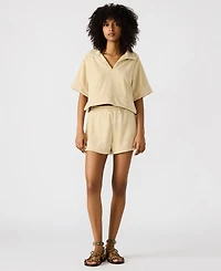 Steve Madden Women's Cropped Terrycloth Polo Top