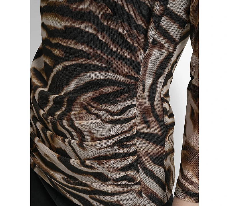 Dkny Women's 3/4-Sleeve Printed Mesh V-Neck Top