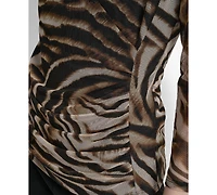 Dkny Women's 3/4-Sleeve Printed Mesh V-Neck Top