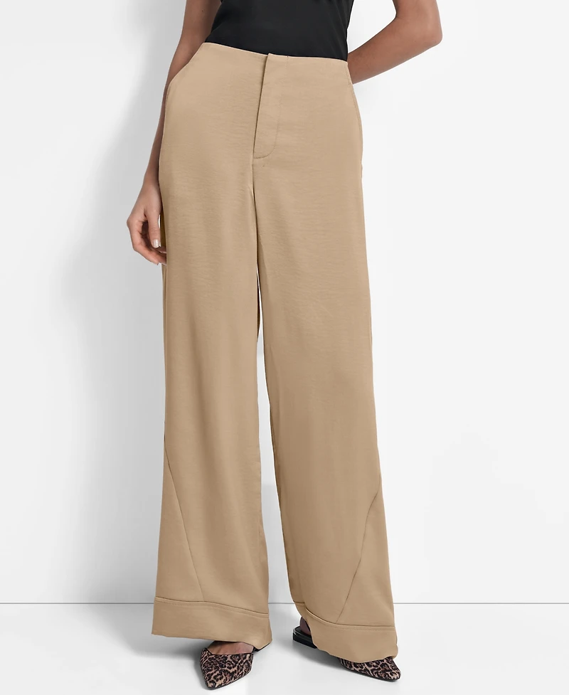 Dkny Women's Glazed High Rise Seamed-Cuff Wide-Leg Pants