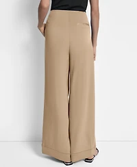 Dkny Women's Glazed High Rise Seamed-Cuff Wide-Leg Pants